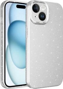 Apple iPhone 15 ile Uyumlu Z-Jelly Kılıf Kamera Korumalı Simli Işılıtılı Renkli Parlak Silikon Kapak-Silver
