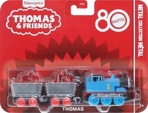 Thomas ve Arkadaşları Oyuncak Tren, Birinci Sınıf Süslemeleri, 2 Döner Tekerlekli Yük Vagonu ve Kırmızı Kristal Kargosuyla Mattel'in 80. Yılı Küçük Metal Lokomotif, JFV72