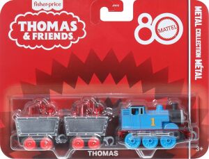 Thomas ve Arkadaşları Oyuncak Tren, Birinci Sınıf Süslemeleri, 2 Döner Tekerlekli Yük Vagonu ve Kırmızı Kristal Kargosuyla Mattel'in 80. Yılı Küçük Metal Lokomotif, JFV72