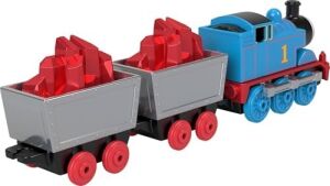 Thomas ve Arkadaşları Oyuncak Tren, Birinci Sınıf Süslemeleri, 2 Döner Tekerlekli Yük Vagonu ve Kırmızı Kristal Kargosuyla Mattel'in 80. Yılı Küçük Metal Lokomotif, JFV72