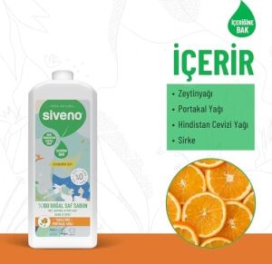 Siveno %100 Doğal Sıvı Kastil Sabun Portakal Yağlı Yoğun Nemlendirici Arındırıcı Bitkisel Vegan 1000 ml