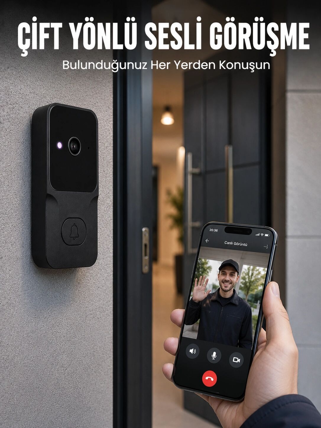 Wi-Fi Bağlantılı Akıllı Kapı Zili  Telefon Kontrollü Hd Güvenlik Sistemi