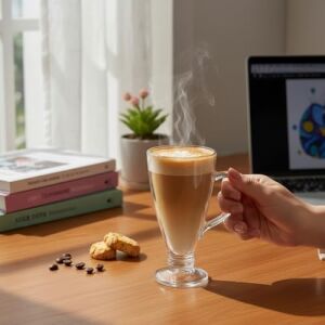 2 Adet Cam Latte Bardağı Kulplu Cam Kahve Bardağı 300 ml