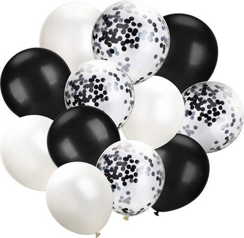 Siyah Konsept 9 Yaş Doğum Günü Kutlama Seti; Beyaz Siyah Konfetili Balon, Rakam Yıldız Folyo ve Banner