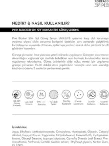 Blocker Pink Yüzde Yüz Saf Spf 50+ Ton Eşitleyici Yüksek Uvb ve Uva Korumalı 50ML Güneş Serumu