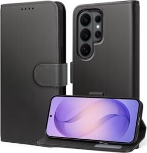 -  Galaxy S26 Ultra ile Uyumlu Kılıf 360 Tam Kaplar Deri Dokulu Kapaklı Cüzdan Standlı Kartvizitli - Siyah