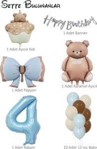 Retro Ayıcık Temalı 4 Yaş Erkek Bebek Konsept Doğum Günü Seti