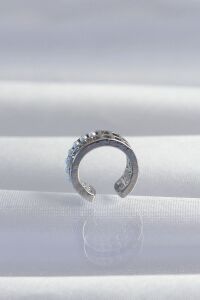 Pirinç Gümüş Renk Incili Baget Taşlı Earcuff Küpe