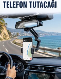 Dikiz Aynasına Monte Telefon Tutucu Katlanabilir Ayarlanabilir Araç Içi Telefon Standı