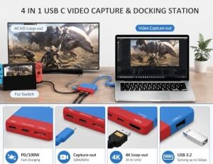 Nintendo Switch ile Uyumlu Usb-C Video Capture ve Docking Station, 4-In-1 Pd 100W Hızlı Şarj, 1080/60Hz Capture-Out, 4K Loop-Out, USB 3.2 Veri Transferi | ZR1282