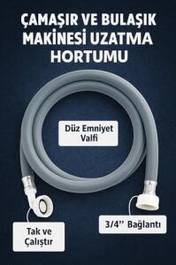 Çamaşır ve Bulaşık Makinesi Hortumu, Uzatma Hortumu, 3/4 Inç, Düz Emniyet Valfli, Dayanıklı, Tak ve Çalıştır, Tüm Makinelerle Uyumlu, Sızdırmaz Bağlantı, A Kalite, Su Hortumu (3 M)