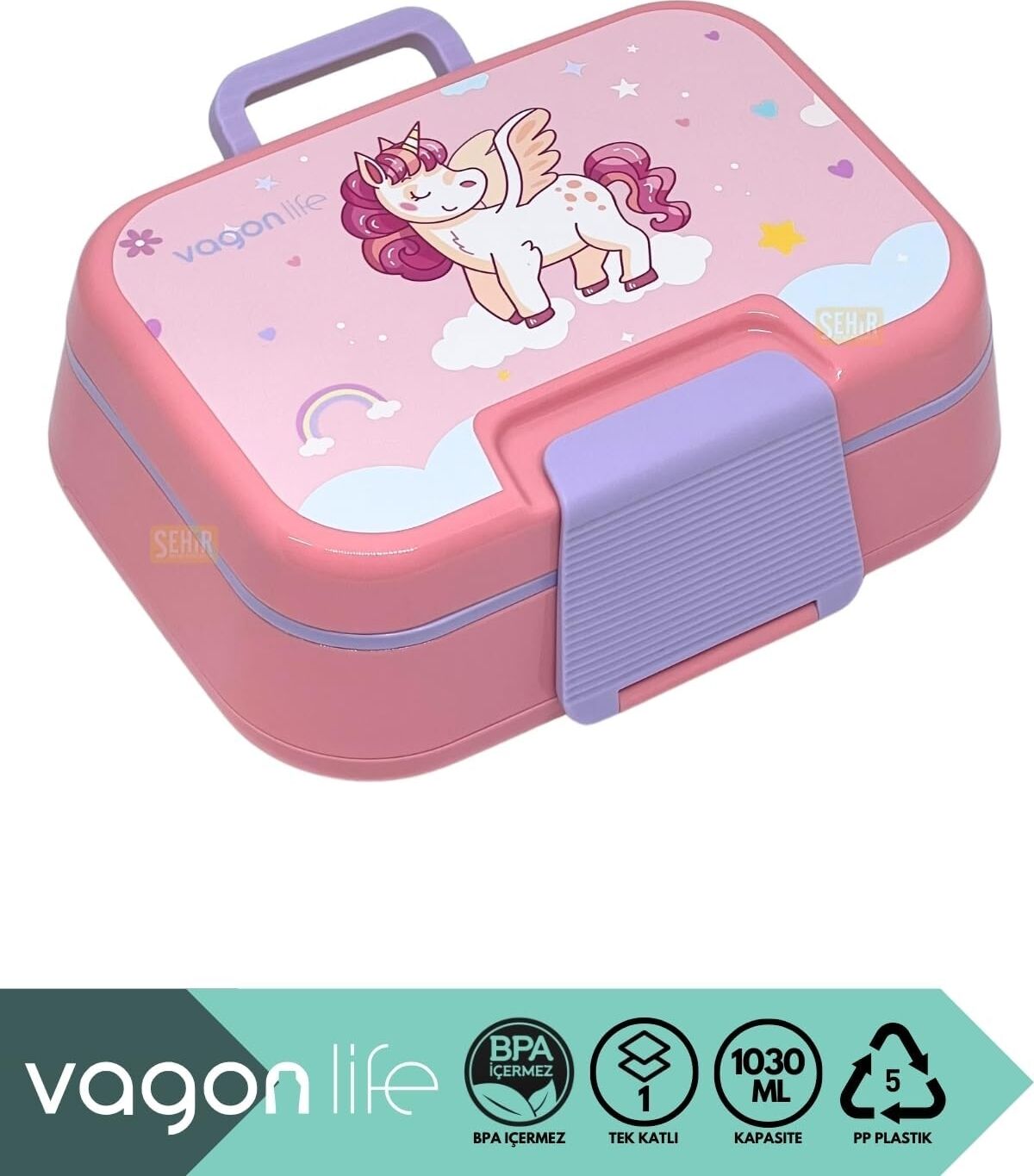 Bento 1030ML Lunchbox Tek Katlı 3 Bölmeli Pp Plastik Sefer Tası Yemek Kutusu (Pembe)