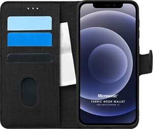 Apple iPhone 12 Için Kılıf Fabric Book Wallet Siyah [iphone 12 ile Uyumlu Kılıf - Siyah]