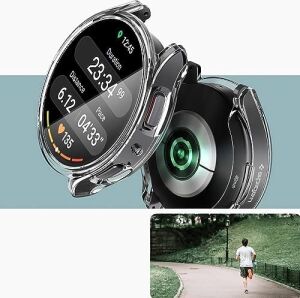 Galaxy Watch 6 ile Uyumlu 44MM Tam Kapatan Çerceve 44MM Önü Kapalı Tasarım Silikon Kılıf Çerçeve Darbe ve Çiziklere Karşı Koruma (Siyah)