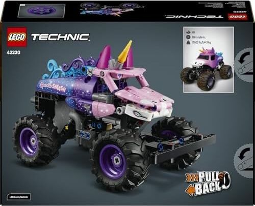 Jam Sparkle Smash Çek–bırak 42220 – 7 Yaş ve Üzeri Çocuklar Için Işıltılı Yıldızlar ve At Boynuzu Gibi Detaylar Içeren Canavar Kamyon Oyuncak Yapım Seti, Hediye Fikri (243 Parça)