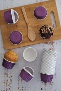 50'li Mor Muffin Kek Kalıbı, Kek Kapsülü Cupcake Kalıbı, Airfryer Uyumlu