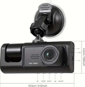DV300 Yeni 3 Kameralı Araç Içi Kayıt Kamerası Trafik Recorder 2 Inç IPS Ekran Full Hd 1080P