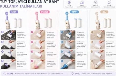 Kedi Patili Tüy Toplayıcı Sticky Roller Seti – 60 Yapraklı Güçlü Yapışkanlı Kullan At Bant + 2 Adet Yedek Rulo – Evcil Hayvan Tüyü, Toz ve Kıl Temizleyici Pratik Rulo (Mavi)