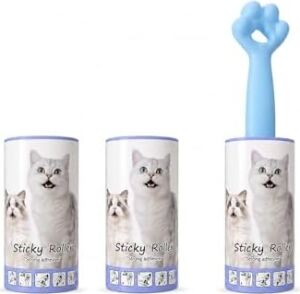 Kedi Patili Tüy Toplayıcı Sticky Roller Seti – 60 Yapraklı Güçlü Yapışkanlı Kullan At Bant + 2 Adet Yedek Rulo – Evcil Hayvan Tüyü, Toz ve Kıl Temizleyici Pratik Rulo (Mavi)
