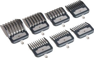 Serisi Premium Saç Kesme Makinesi Eklenti Tarak Seti, Kesme Korumaları Metal Klipsli Kesme Kılavuzları, Siyah, 7 Adet
