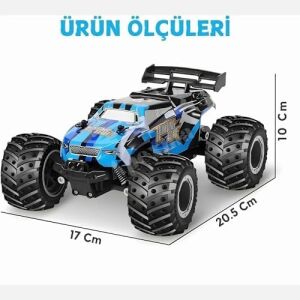 2.4ghz Uzaktan Kumandalı LED Işıklı 1:18 Ölçek Şarjlı Hız Yapan Arazi Aracı (K.mavi)