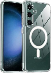 Galaxy S25 Plus Uyumlu Kablosuz Şarj Özellikli Şeffaf Kılıf Silikon Sararmaya Dayanıklı Kalın Koruyucu Güçlü Manyetikli Hybrid Kılıf ( S25 Plus)