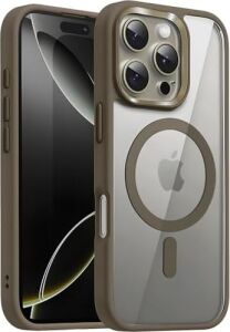 iPhone 16 Pro Max Için Super-Crystal Magsafe ile Uyumlu Kılıf Arkası Kristal Berraklığında Cam Görünüm Kenarları Darbe Emici Silikon Hybrid Kılıf (Kahverengi, 16 Pro Max)