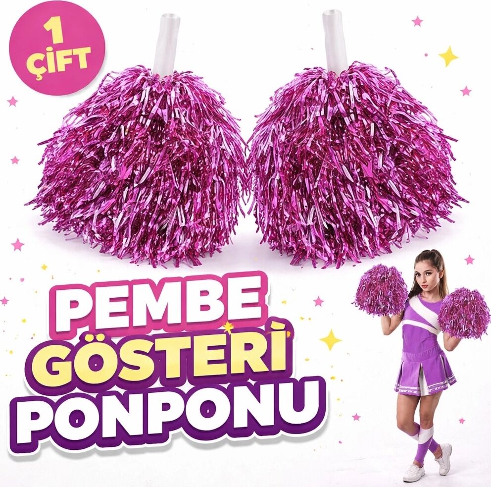 1 Çift ( 2 Adet ) Pembe Renk 23 Nisan 19 Mayıs 29 Ekim Okul Gösteri Ponponları Ekstra Dolgun