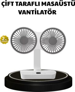 720° Dönebilen Çift Başlıklı USB Şarjlı Masaüstü Vantilatör – Sessiz ve Güçlü Serinlik