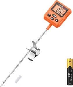Temppro TP511 Programlanabilir Alarmlı, Ayarlanabilir Işıklı Ekranlı ve Tencere Klipsli Dijital Şeker, Yağ ve Gıda Termometresi (25.4 cm Uzun Prob)
