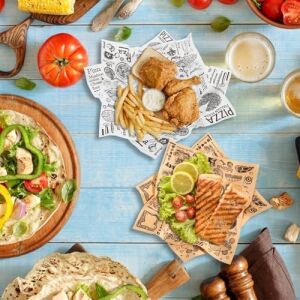 100 Adet Vintage Gazete Desenli Yağ Geçirmez Sunum Kağıdı 25X35 cm | Hamburger, Fast Food, Mangal ve Paket Servis Için Gıda Altlığı