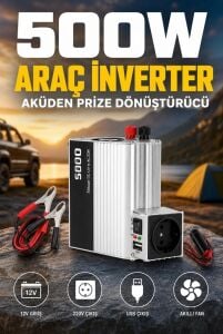 500W 12V Akü Inverteri 220V Ac Çıkışlı USB Portlu Fanlı Güç Dönüştürücü Araç Karavan Kullanımı
