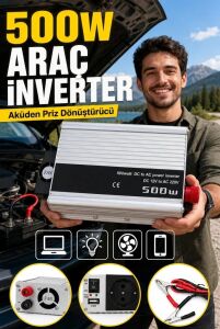 500W 12V Akü Inverteri 220V Ac Çıkışlı USB Portlu Fanlı Güç Dönüştürücü Araç Karavan Kullanımı