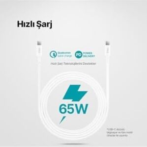 Usb-C - Usb-C 300CM 60W Pd/qc Hızlı Şarj/data Kablosu Beyaz