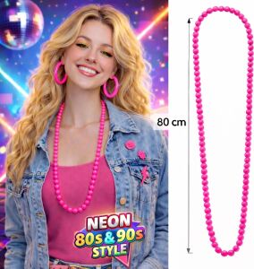 Neon Pembe Boncuk Kolye 80 cm – Retro 80’ler 90’lar Parti Aksesuarı