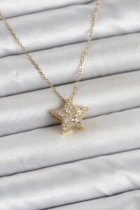 316L Çelik Zincir Gold Renk Zirkon Taşlı Yıldız Model Kadın Kolye