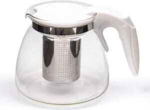 Isıya Dayanıklı Borosilikat Cam Demlik, Kendinden Süzgeçli, Şık Tasarım (Beyaz 900 Ml)
