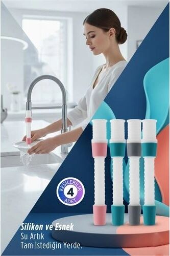 4 Lü Silikon Esnek Musluk Uzatıcı – 14.5 cm Lavabo ve Mutfak Batarya Başlığı