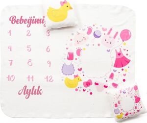 Yeni Doğan Kız Bebek Doğum Hediyesi Aylık Konsept Fotoğraf Battaniyesi