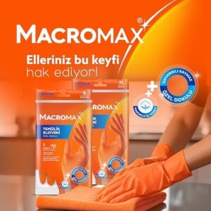 Macro Max Büyük Boy Large Beden Temizlik Eldiveni Pamuklu Iç Yüzeyli, Kaydırmaz Desenli