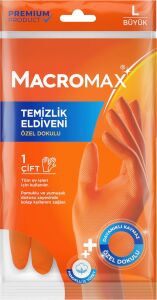 Macro Max Büyük Boy Large Beden Temizlik Eldiveni Pamuklu Iç Yüzeyli, Kaydırmaz Desenli