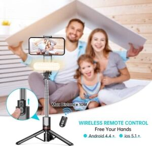 Çıkarılabilir Dolgu Işıklı Sabit Selfie Çubuğu Tripod, Iphone, , ,  ve Diğer Akıllı Telefonlar Için Kablosuz Uzaktan Kumandalı 360 ° Dönebilen Genişletilebilir Cep Telefonu Tripodu