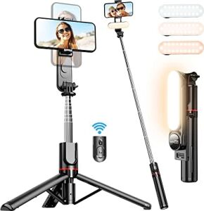 Çıkarılabilir Dolgu Işıklı Sabit Selfie Çubuğu Tripod, Iphone, , ,  ve Diğer Akıllı Telefonlar Için Kablosuz Uzaktan Kumandalı 360 ° Dönebilen Genişletilebilir Cep Telefonu Tripodu
