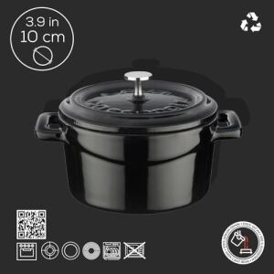 Metal Döküm Mini Tencere, 10 Cm, 0.35 L Hacim, Siyah