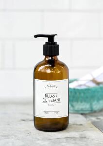 500ML Amber Kahverengi Cam Şişe Bulaşık Deterjanı Beyaz Etiketli (Kahverengi)