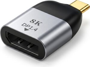 Type-C To Displayport 1.4 Çevirici Mini Adaptör - 8k'ya Kadar Destek - Usb-C'den Dp Görüntü Dönüştürücü - Alüminyum Gövde - Laptop Tablet Telefon Uyumlu - Tak Çalıştır