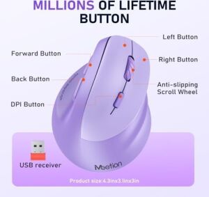 Meetıon Ergonomik Fare, Kablosuz Dikey Fare Rgb Arkadan Aydınlatmalı Şarj Edilebilir Fare, Bluetooth (5.2 + 3.0) ve Usb-A Usb-C Adaptörlü 4 Ayarlanabilir Dpı Uyumlu Mac/windows/andriod/pc/tablet/ipad