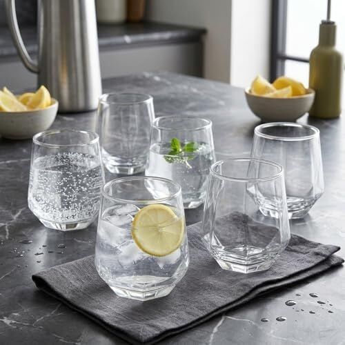 6'lı Geometrik Cam Su ve Meşrubat Bardağı Seti - Modern Kesim Kahve Yanı Bardağı (340 Ml)