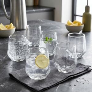 6'lı Geometrik Cam Su ve Meşrubat Bardağı Seti - Modern Kesim Kahve Yanı Bardağı (340 Ml)
