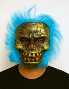 Wild Skull - Bakır Kafatası Turkuaz Saçlı Iskelet Maske